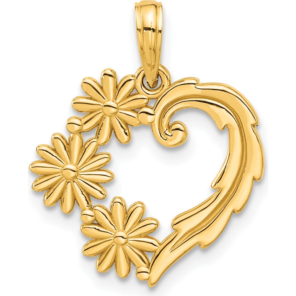 14K Yellow Gold Polished Floral Heart Pendant - 22.4mm Length by Oro Pregiato
