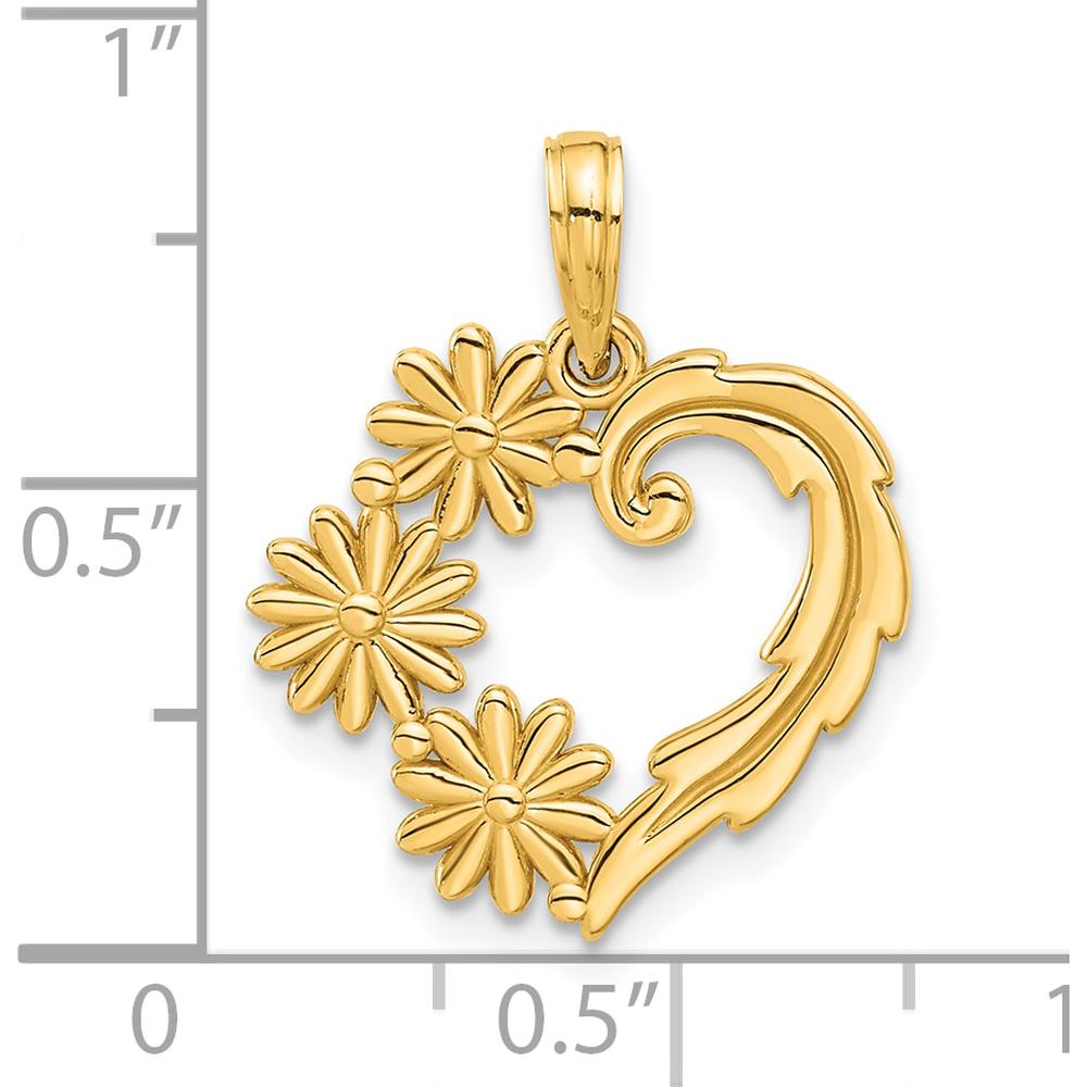 14K Yellow Gold Polished Floral Heart Pendant - 22.4mm Length by Oro Pregiato