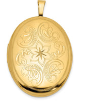 14K Yellow Gold Polished Floral Scrolled Oval Locket Pendant - Holds 2 Photos by Oro Pregiato