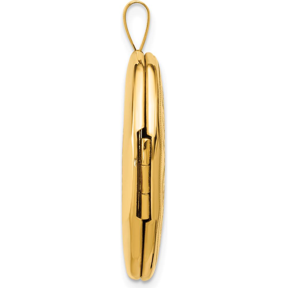 14K Yellow Gold Polished Floral Scrolled Oval Locket Pendant - Holds 2 Photos by Oro Pregiato