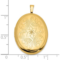 14K Yellow Gold Polished Floral Scrolled Oval Locket Pendant - Holds 2 Photos by Oro Pregiato