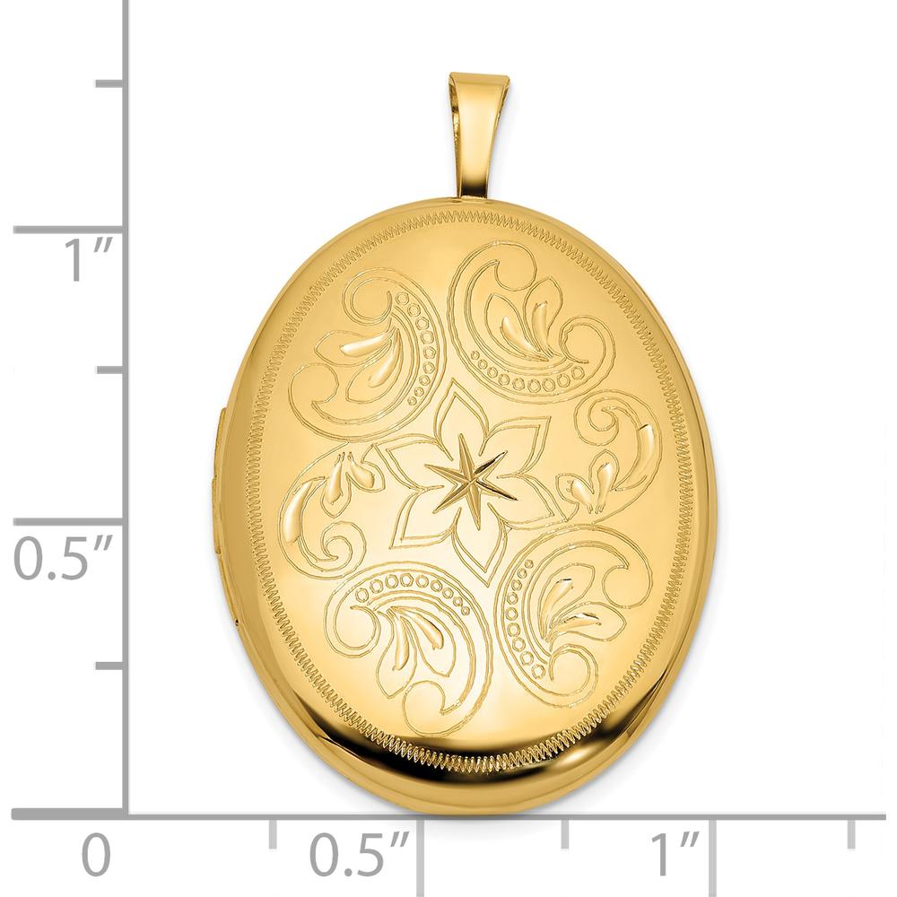 14K Yellow Gold Polished Floral Scrolled Oval Locket Pendant - Holds 2 Photos by Oro Pregiato