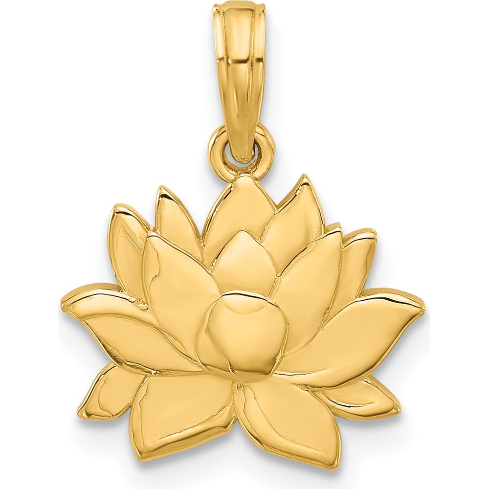 14K Yellow Gold Polished Flower Pendant - Lotus Design - 19.6mm by Oro Pregiato