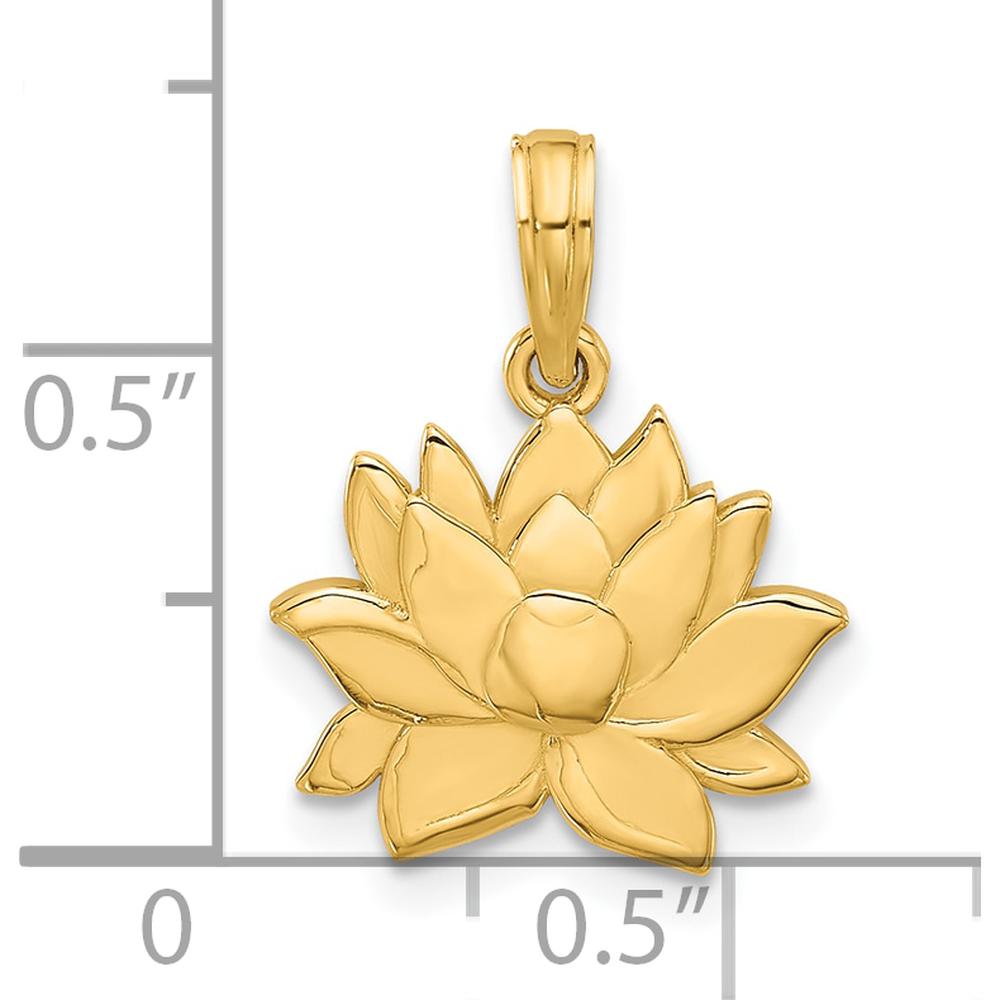14K Yellow Gold Polished Flower Pendant - Lotus Design - 19.6mm by Oro Pregiato