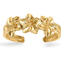 14K Yellow Gold Polished Flower Toe Ring with Textured Band by 0