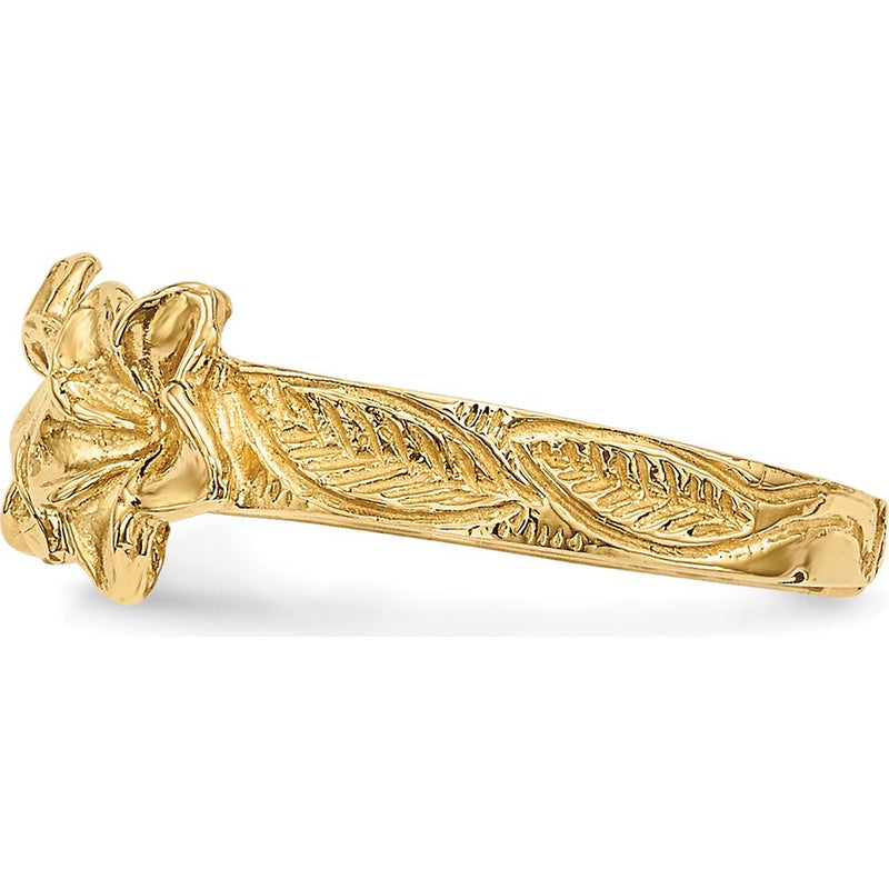 14K Yellow Gold Polished Flower Toe Ring with Textured Band by 0