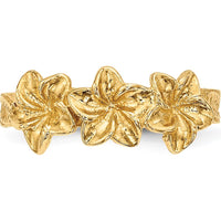 14K Yellow Gold Polished Flower Toe Ring with Textured Band by 0