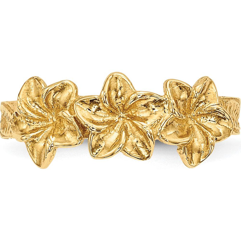 14K Yellow Gold Polished Flower Toe Ring with Textured Band by 0