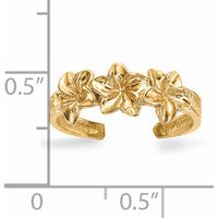 14K Yellow Gold Polished Flower Toe Ring with Textured Band by 0
