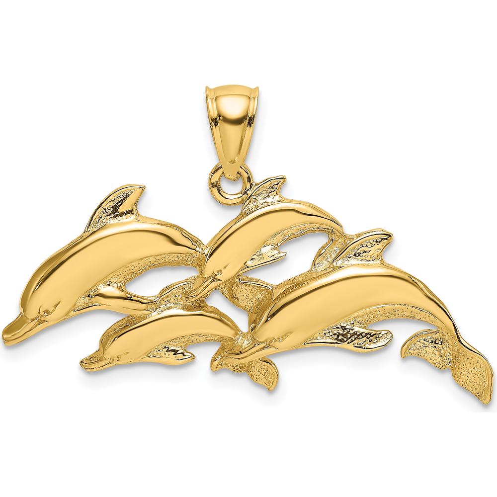 14K Yellow Gold Polished Four Dolphin Pendant with Textured Finish by Oro Pregiato