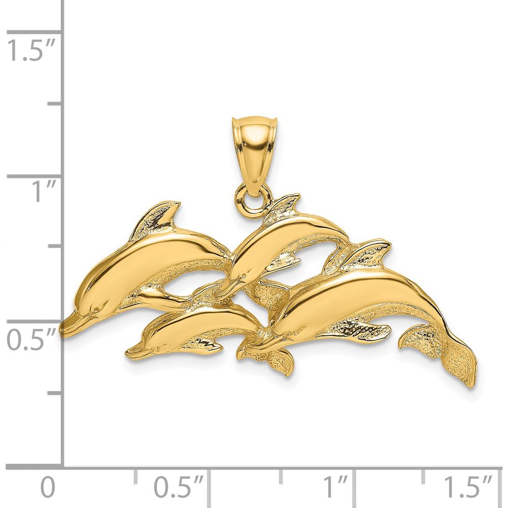 14K Yellow Gold Polished Four Dolphin Pendant with Textured Finish by Oro Pregiato