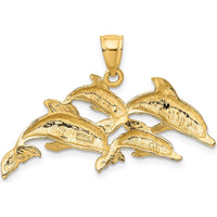 14K Yellow Gold Polished Four Dolphin Pendant with Textured Finish by Oro Pregiato
