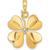 14K Yellow Gold Polished Four-Leaf Clover Charm Pendant with White Rhodium Accents - 22.45mm Length by Oro Pregiato
