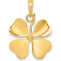 14K Yellow Gold Polished Four-Leaf Clover Charm Pendant with White Rhodium Accents - 22.45mm Length by Oro Pregiato