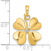 14K Yellow Gold Polished Four-Leaf Clover Charm Pendant with White Rhodium Accents - 22.45mm Length by Oro Pregiato