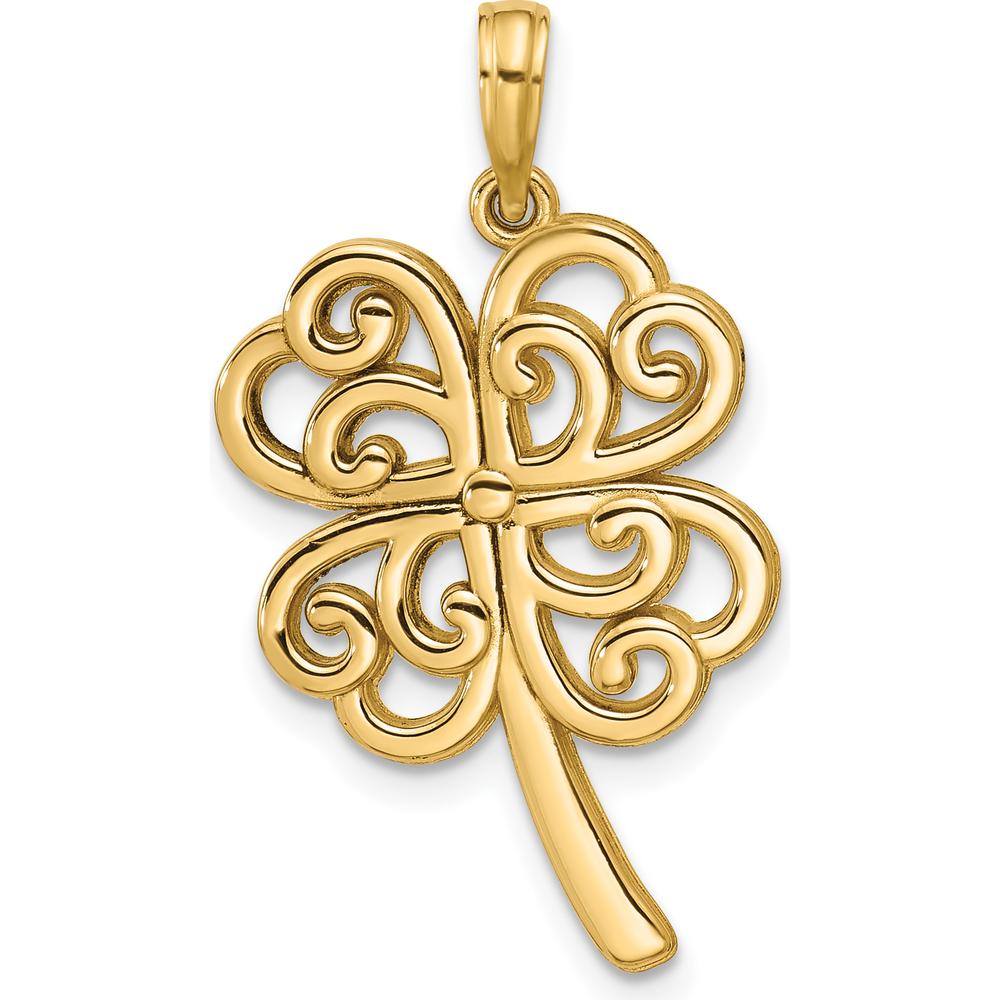 14K Yellow Gold Polished Four Leaf Clover Pendant - Lucky Charm Necklace by Oro Pregiato