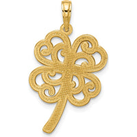 14K Yellow Gold Polished Four Leaf Clover Pendant - Lucky Charm Necklace by Oro Pregiato