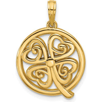 14K Yellow Gold Polished Four Leaf Clover Pendant - Lucky Heart Design by Oro Pregiato