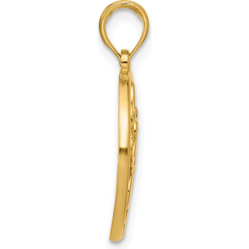 14K Yellow Gold Polished Four Leaf Clover Pendant - Lucky Heart Design by Oro Pregiato