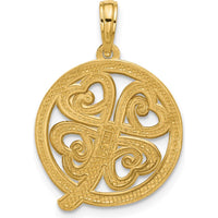 14K Yellow Gold Polished Four Leaf Clover Pendant - Lucky Heart Design by Oro Pregiato
