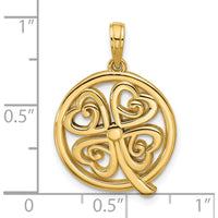 14K Yellow Gold Polished Four Leaf Clover Pendant - Lucky Heart Design by Oro Pregiato