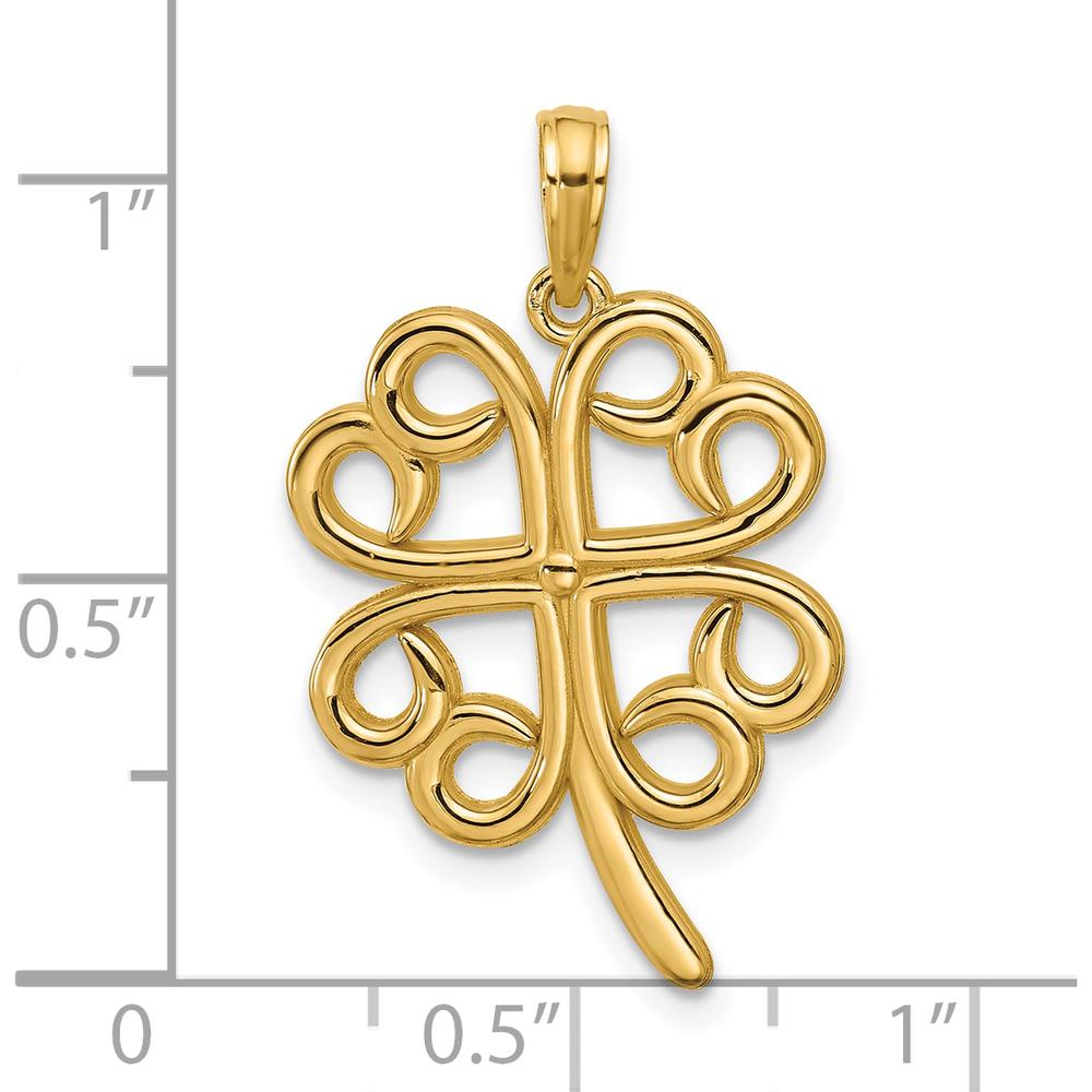 14K Yellow Gold Polished Four Leaf Clover Pendant - Symbol of Good Luck and Timeless Elegance by Oro Pregiato