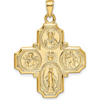 14K Yellow Gold Polished Four-Way Medal Pendant with Sacred Heart, Virgin Mary, Saint Christopher & Christ Engravings by Oro Pregiato