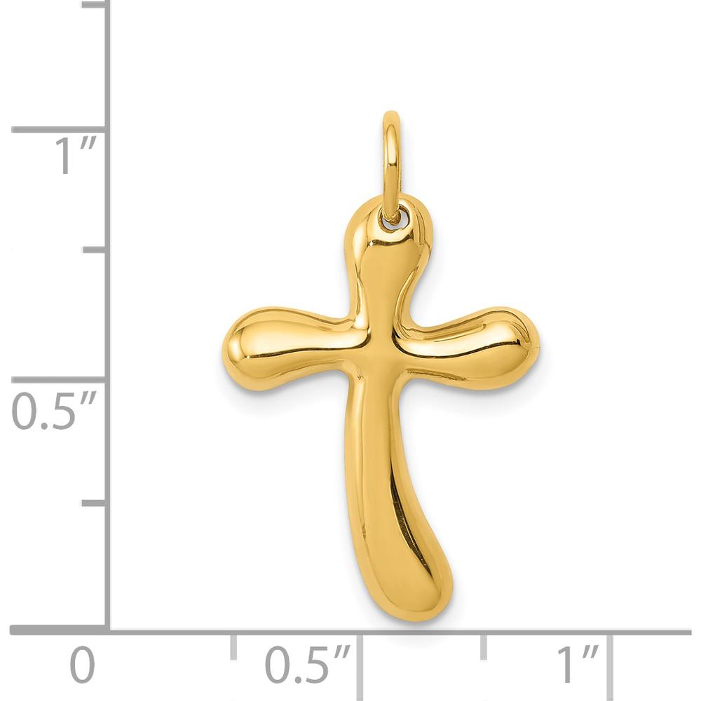 14K Yellow Gold Polished Freeform Cross Pendant - 29mm Length by Oro Pregiato
