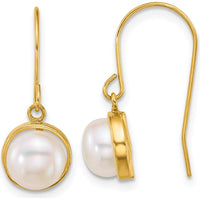 14K Yellow Gold Polished Freshwater Button Pearl Dangle Earrings - 1.0 Carat Total Pearl Weight by Monteluci Fine Jewelry