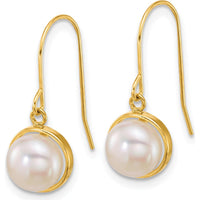 14K Yellow Gold Polished Freshwater Button Pearl Dangle Earrings - 1.0 Carat Total Pearl Weight by Monteluci Fine Jewelry