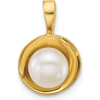 14K Yellow Gold Polished Freshwater Cultured Button Pearl Pendant - 6-7mm by Monteluci Fine Jewelry