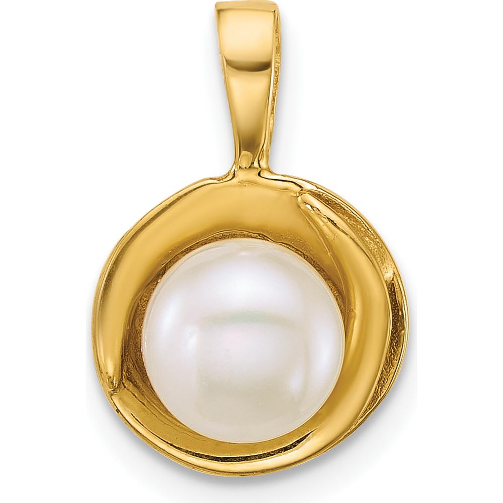 14K Yellow Gold Polished Freshwater Cultured Button Pearl Pendant - 6-7mm by Monteluci Fine Jewelry