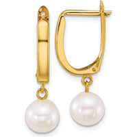 14K Yellow Gold Polished Freshwater Cultured Pearl Dangle Hoop Earrings - 1.0 Carat Total Pearl Weight by Monteluci Fine Jewelry