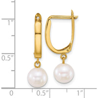 14K Yellow Gold Polished Freshwater Cultured Pearl Dangle Hoop Earrings - 1.0 Carat Total Pearl Weight by Monteluci Fine Jewelry