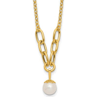 14K Yellow Gold Polished Freshwater Cultured Pearl Dangle Necklace - 8-9mm Pearl by Monteluci Fine Jewelry