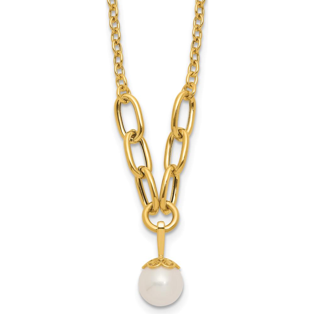 14K Yellow Gold Polished Freshwater Cultured Pearl Dangle Necklace - 8-9mm Pearl by Monteluci Fine Jewelry