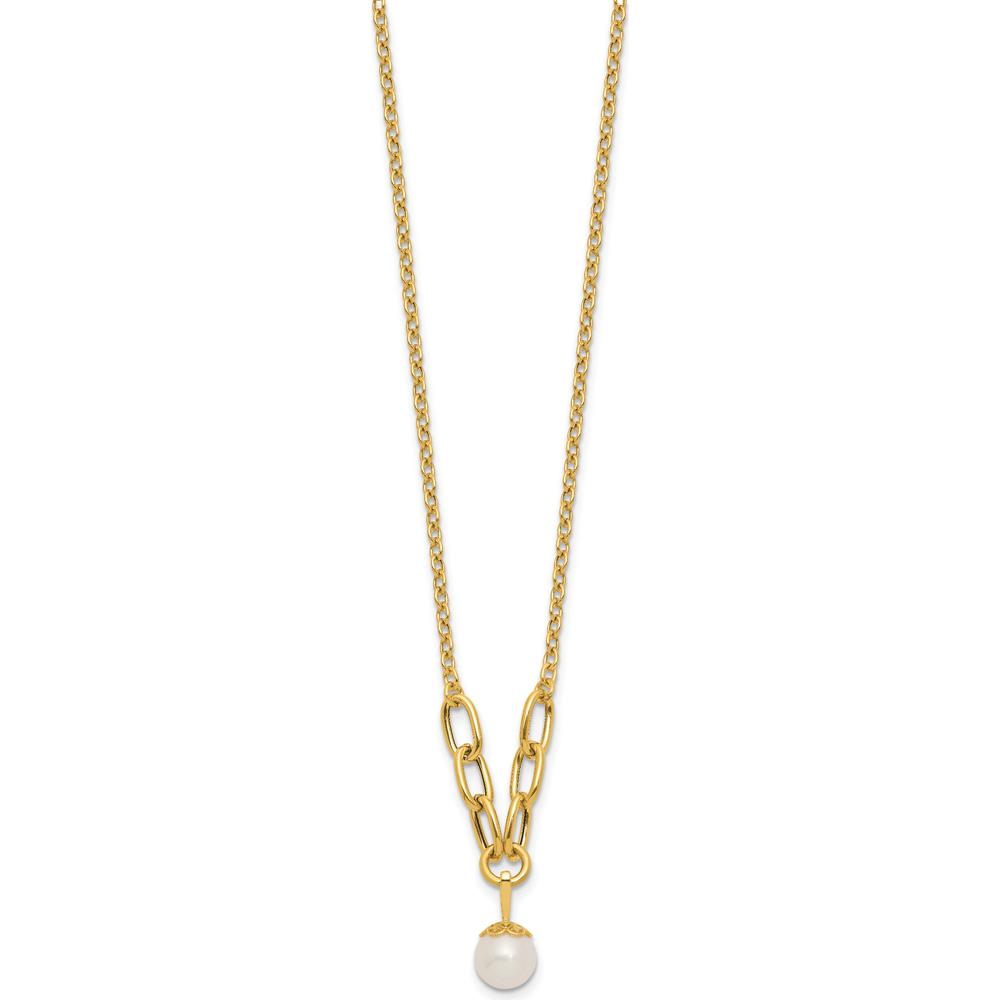 14K Yellow Gold Polished Freshwater Cultured Pearl Dangle Necklace - 8-9mm Pearl by Monteluci Fine Jewelry