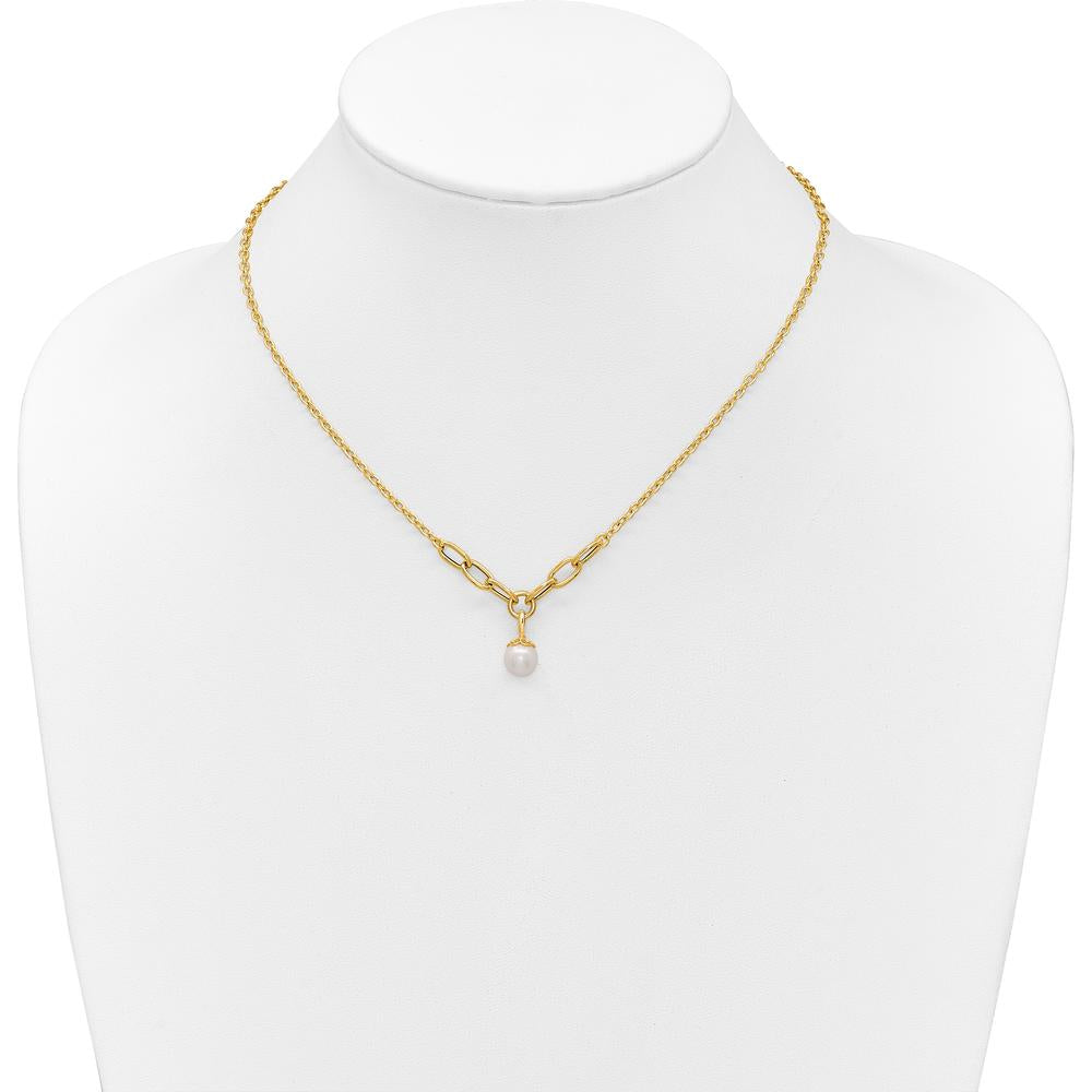 14K Yellow Gold Polished Freshwater Cultured Pearl Dangle Necklace - 8-9mm Pearl by Monteluci Fine Jewelry