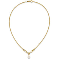 14K Yellow Gold Polished Freshwater Cultured Pearl Dangle Necklace - 8-9mm Pearl by Monteluci Fine Jewelry
