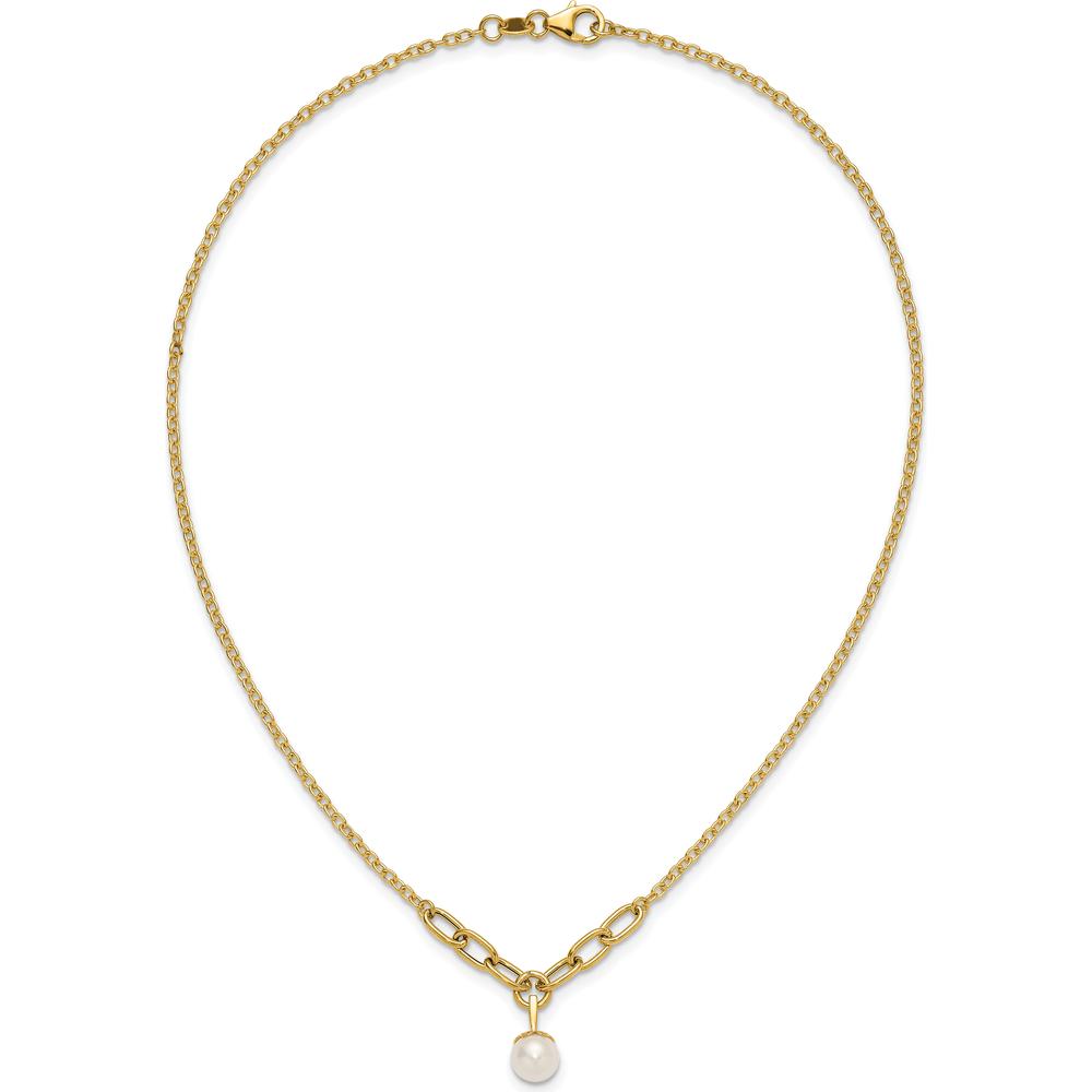 14K Yellow Gold Polished Freshwater Cultured Pearl Dangle Necklace - 8-9mm Pearl by Monteluci Fine Jewelry