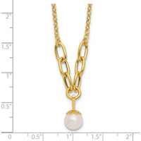 14K Yellow Gold Polished Freshwater Cultured Pearl Dangle Necklace - 8-9mm Pearl by Monteluci Fine Jewelry