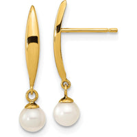 14K Yellow Gold Polished Freshwater Cultured Pearl Drop Earrings - 1.0 Carat Total Gem Weight by 0