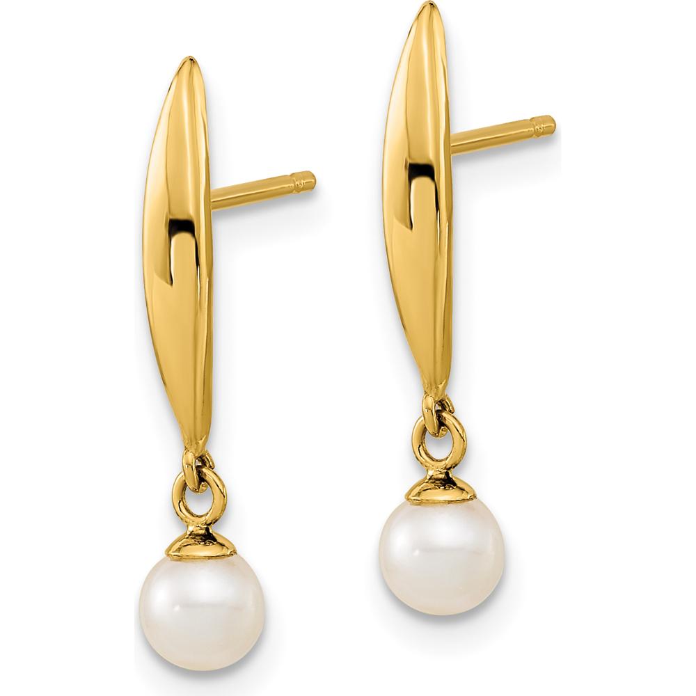 14K Yellow Gold Polished Freshwater Cultured Pearl Drop Earrings - 1.0 Carat Total Gem Weight by 0