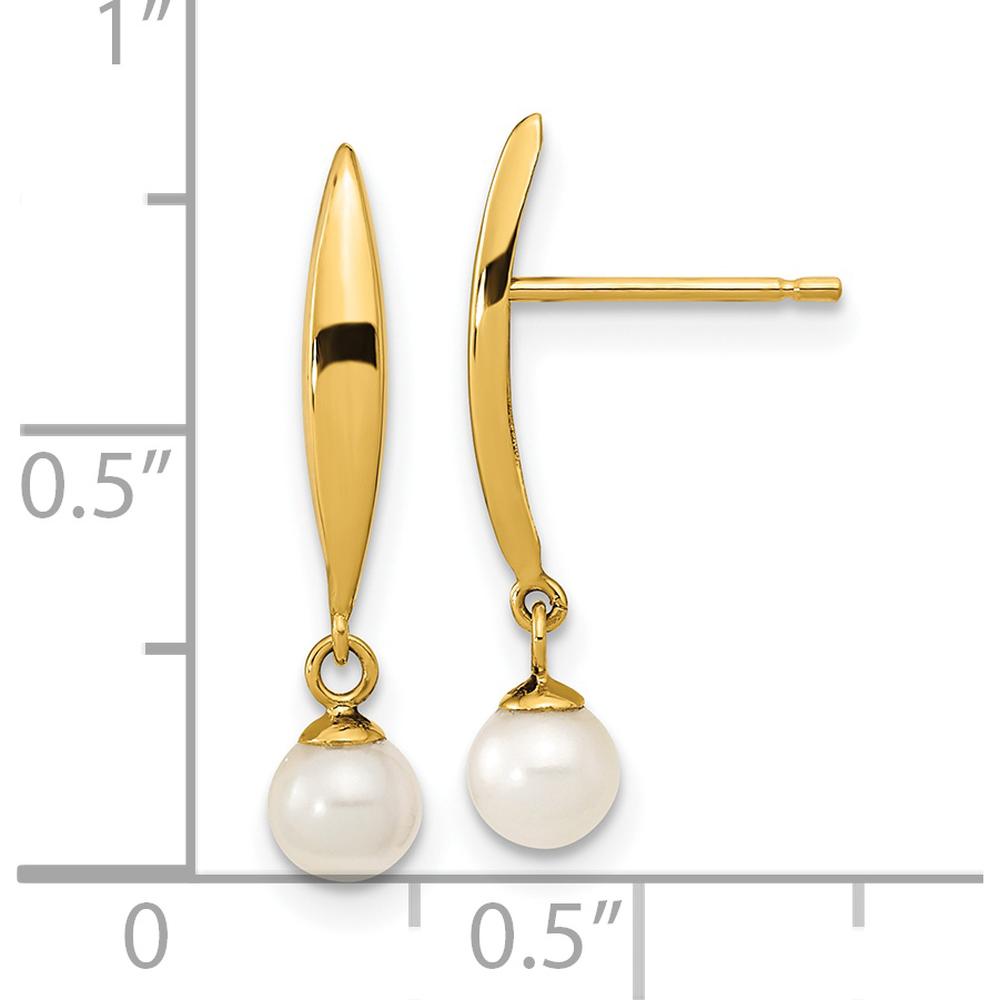 14K Yellow Gold Polished Freshwater Cultured Pearl Drop Earrings - 1.0 Carat Total Gem Weight by 0