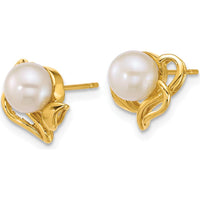 14K Yellow Gold Polished Freshwater Cultured Pearl Flower Post Earrings - 12mm Length by Monteluci Fine Jewelry