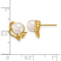 14K Yellow Gold Polished Freshwater Cultured Pearl Flower Post Earrings - 12mm Length by Monteluci Fine Jewelry