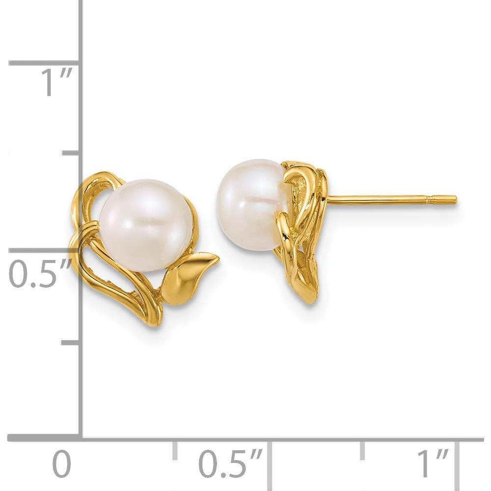 14K Yellow Gold Polished Freshwater Cultured Pearl Flower Post Earrings - 12mm Length by Monteluci Fine Jewelry