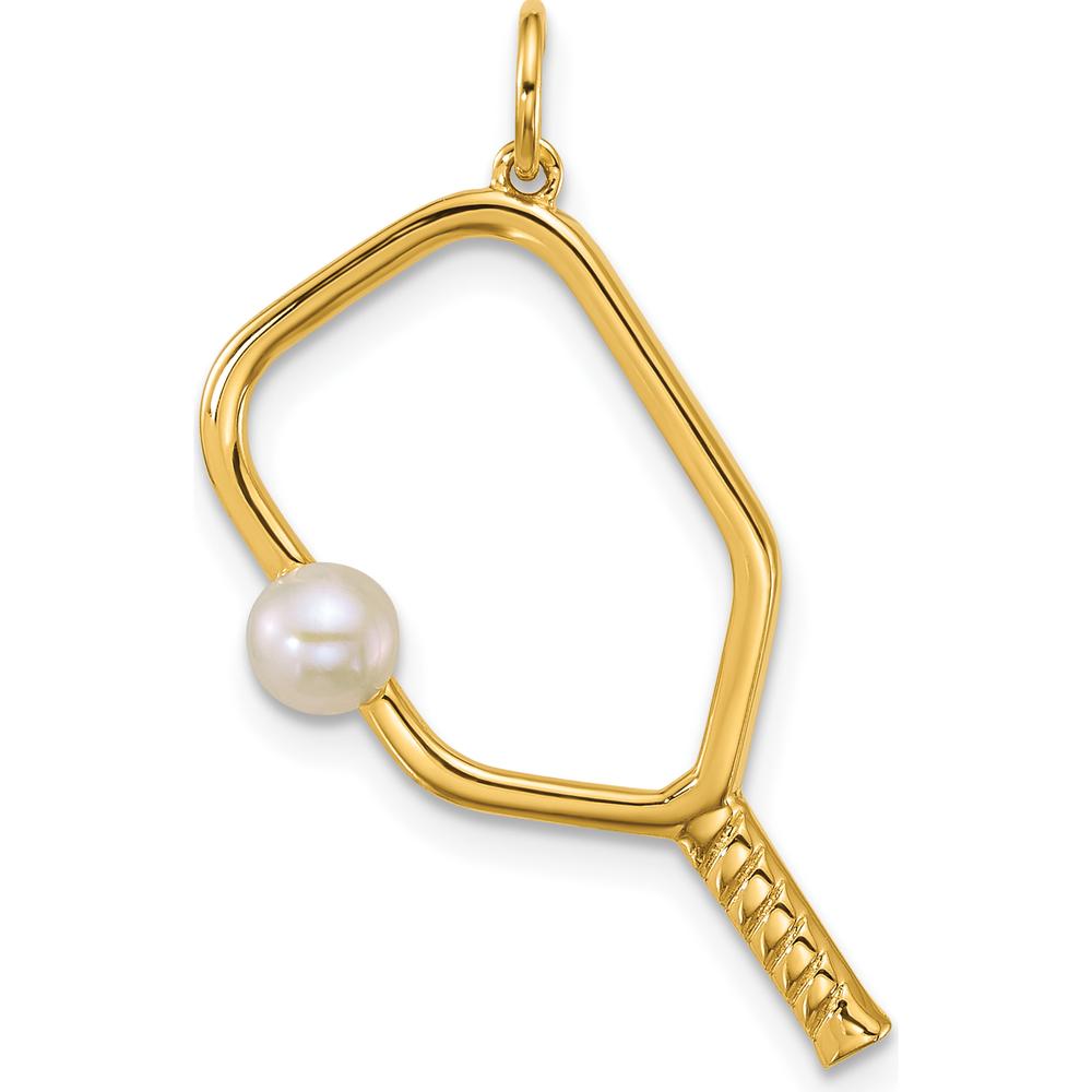 14K Yellow Gold Polished Freshwater Cultured Pearl Pickleball Paddle Pendant by Oro Pregiato