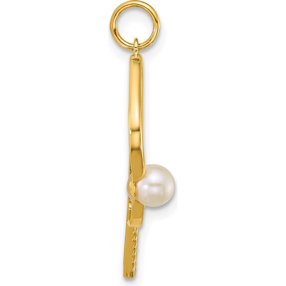 14K Yellow Gold Polished Freshwater Cultured Pearl Pickleball Paddle Pendant by Oro Pregiato