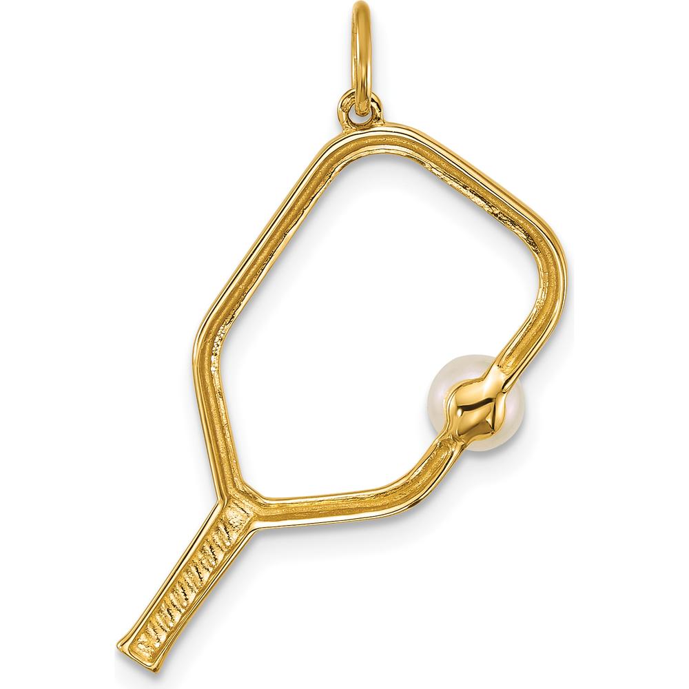 14K Yellow Gold Polished Freshwater Cultured Pearl Pickleball Paddle Pendant by Oro Pregiato